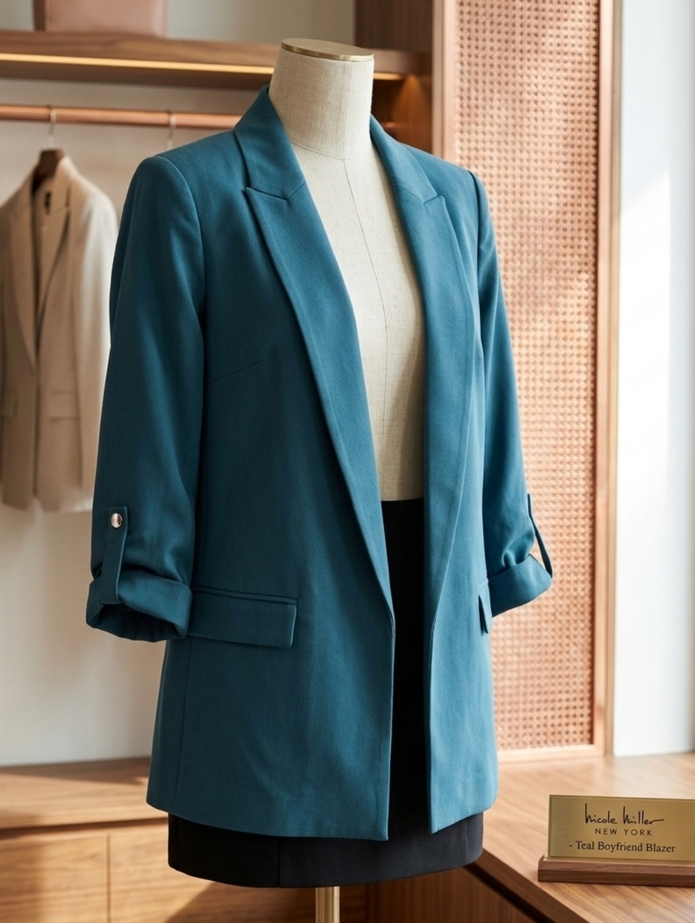 Nichole Miller Teal Open-Front Women's Blazer Jacket, Sz M, NWT
